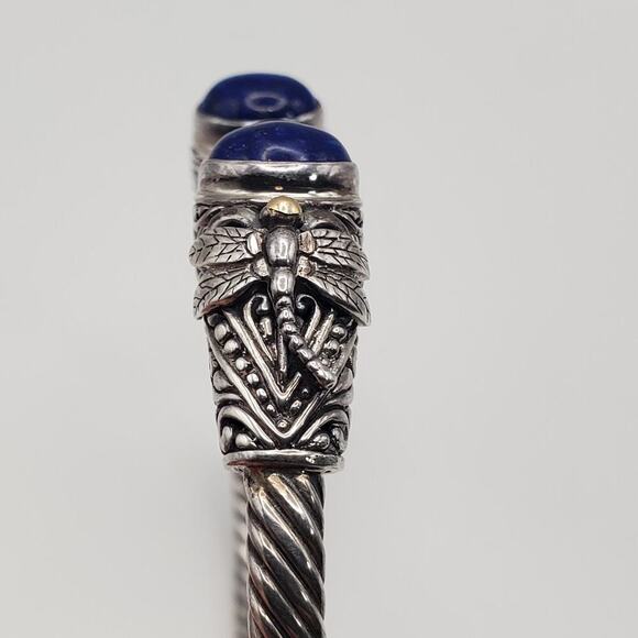Lapis Bali-Style Dragonfly Cuff Bracelet in Sterling Silver and 18kt Yellow Gold - Picture 4 of 13